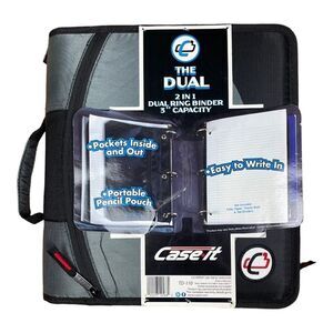 NWT Case-It School Binder 2 in 1 Dual Ring Binder, 3" Capacity Strap Pencil Case